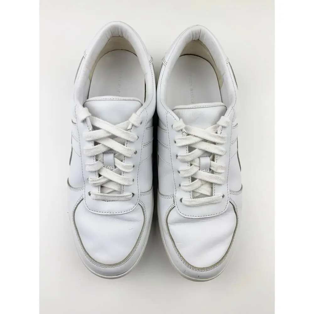 Tory Burch Hank Court Sneakers Lace Up White Leather Women's 9.5